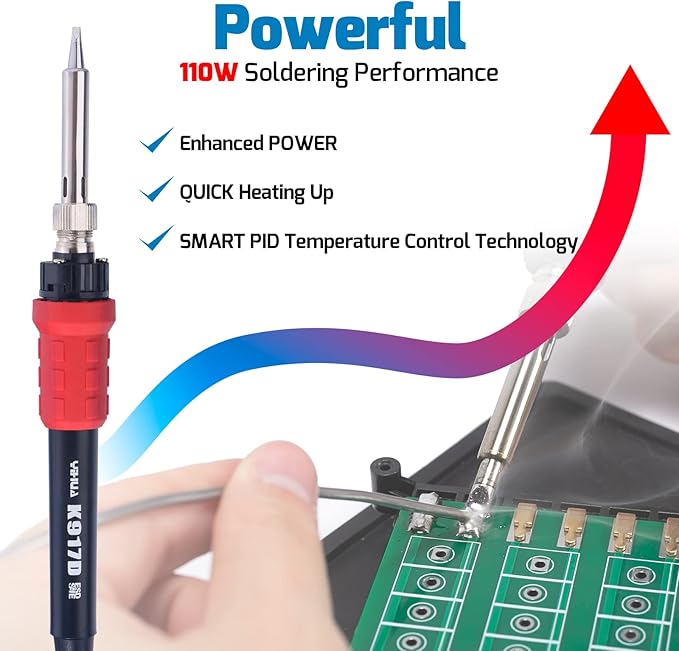 WEP 948DQ-III Fume Extractor Double Filtering with 110W Soldering Iron Station 2-in-1 Solder Smoke Absorber, with PID Control, ℉/℃, Sleep Mode, Tip Cleaner, 3 Soldering Tips, 35g Solder