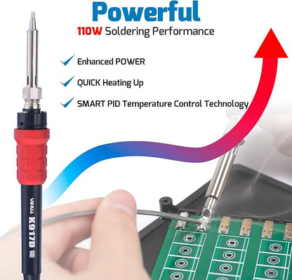 WEP 948DQ-III Fume Extractor Double Filtering with 110W Soldering Iron Station 2-in-1 Solder Smoke Absorber, with PID Control, ℉/℃, Sleep Mode, Tip Cleaner, 3 Soldering Tips, 35g Solder