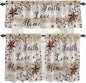 Kitchen Curtains Tiers and Valance Set of 3, Texas Star Brown Light Filtering Window Curtain Set, Farmhouse Retro Branches Wooden Grain Rod Pocket Curtain Drapes for Cafe, Living Room, 24 Inches Tiers