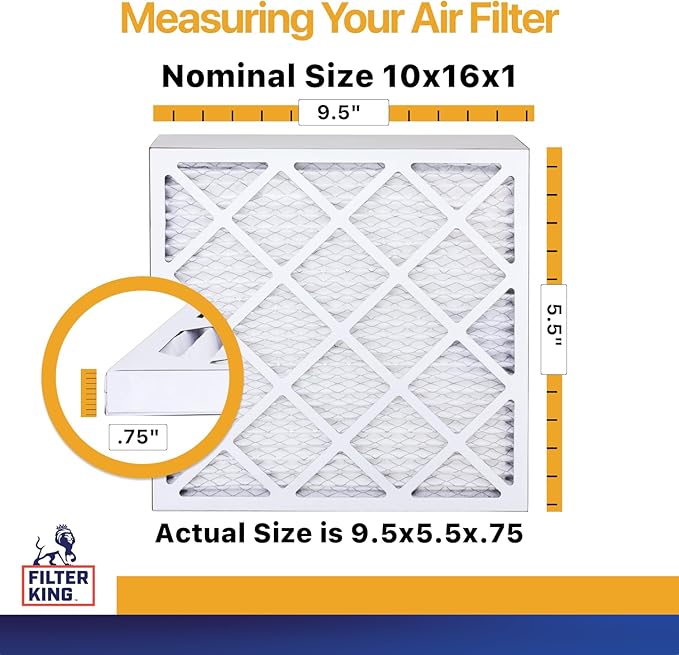 Filter King 10x16x1 Air Filter | 4-PACK | MERV 13 HVAC Pleated A/C Furnace Filters | MADE IN USA | Actual Size: 9.5 x 15.5 x .75"