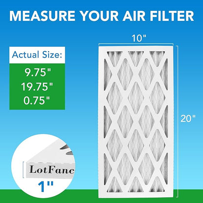 LotFancy 10x20x1 Air Filter MERV 8 4-Pack, Electrostatic Pleated Furnace & AC Filter, Captures Dust, Pet Hair, Pollen, Actual Size: 9.75"x19.75"x0.75"