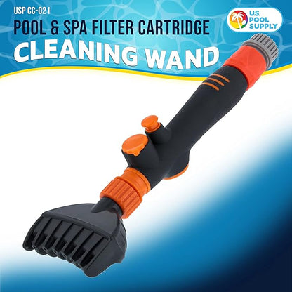 U.S. Pool Supply Cartridge Pool Filter Cleaner Tool - Spa Filter Cleaner for Hot Tub Pool, Water Jet Spray Comb Cleaning Wand, Clean Dirty Cartridges, Removes Dirt Debris, Garden Hose Connector