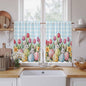Easter Kitchen Curtains 54 Inch Long 2 Panel Set,Rod Pocket Window Curtains Panels,Spring Bunny Colorful Eggs Tulip Flowers Blue Check Light Filtering Drapery Draperies for Bathroom 52"W x 54"L