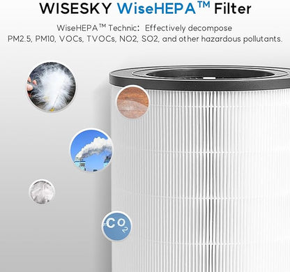 WiseHEPA Carbon Replacement Filter Compatible with WS360A Air Purifier, 9.33"L × 9.33"W × 10.39"H, Removes Pollen, Dust, Smoke, 1 Pack, White, Coverage 1644 sq.ft
