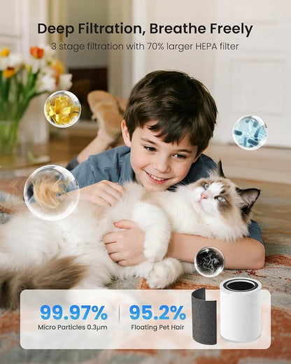 Large Air Purifiers for Home Large Room up to 4200ft², Yaber HEPA Air Purifier for Home Pets, Auto Mode PM2.5 VOC Monitor with Lights, APP Air Cleaner for Allergies Pet Hair Odor Pollen Smoke Dust