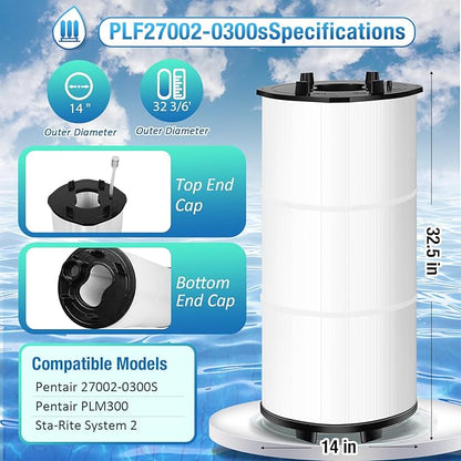 1 Pack 27002-0300S Pool Filter Replacement, Compatible with Sta-Rite 27002-0300S System 2 Modular Media PLM300 Pool and Spa D.E. Filter,300 ft² Filtration Area,2 Air Release Assemblies