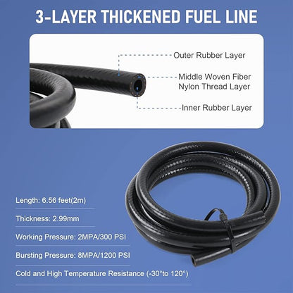 Universal Electric Fuel Pump Kit 12v 3-6 PSI Low Pressure with Fuel Filters 10 Hose Clamps 6.56 FT 5/16" ID Fuel Line Replacement For Carburetor Lawn Mower Gas Diesel Transfer Pump