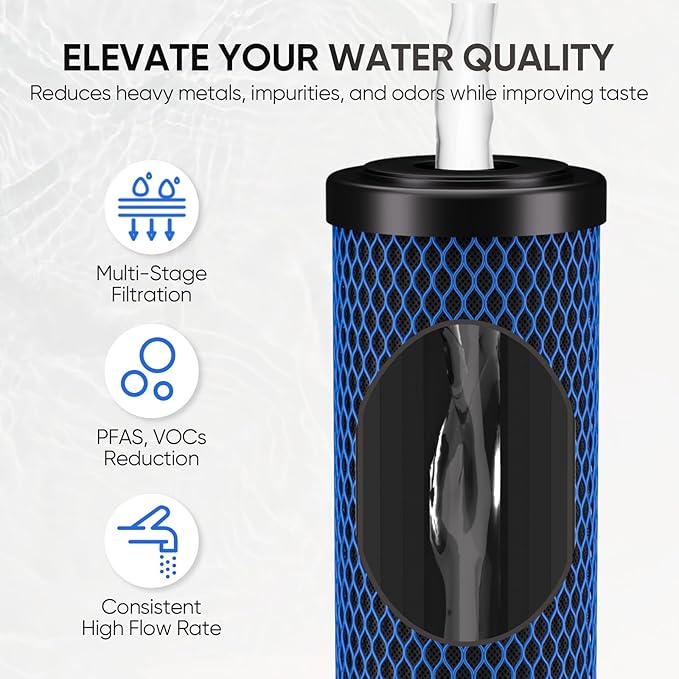 1 Micron 2.5" x 10" Whole House CTO Carbon Water Filter Cartridge Replacement for Under Sink Water Filter System, Dupont WFPFC8002, WFPFC9001, FXWTC, SCWH-5, WHEF-WHWC, WHCF-WHWC, AMZN-SCWH-5,4Pack