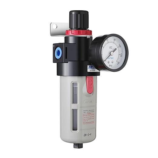 Compressed Air Pressure Filter Regulator Airtac BFR4000 1/2'' NPT 0-140 PSI Combo Piggybac Adjustable,Bracket,Gauge Semi-Auto Drain