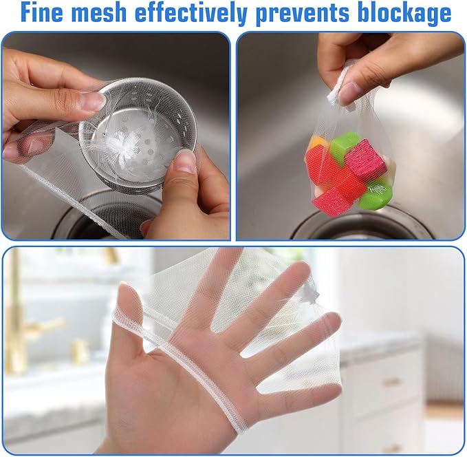 300 PCs Disposable Mesh Sink Strainer Bags, Kitchen Strainer Mesh Bag Non-Clog Sink Drain Strainers, Elastic Net Strainers Filter Bags Residue Filtering Bag for Food Waste Leftover Garbage