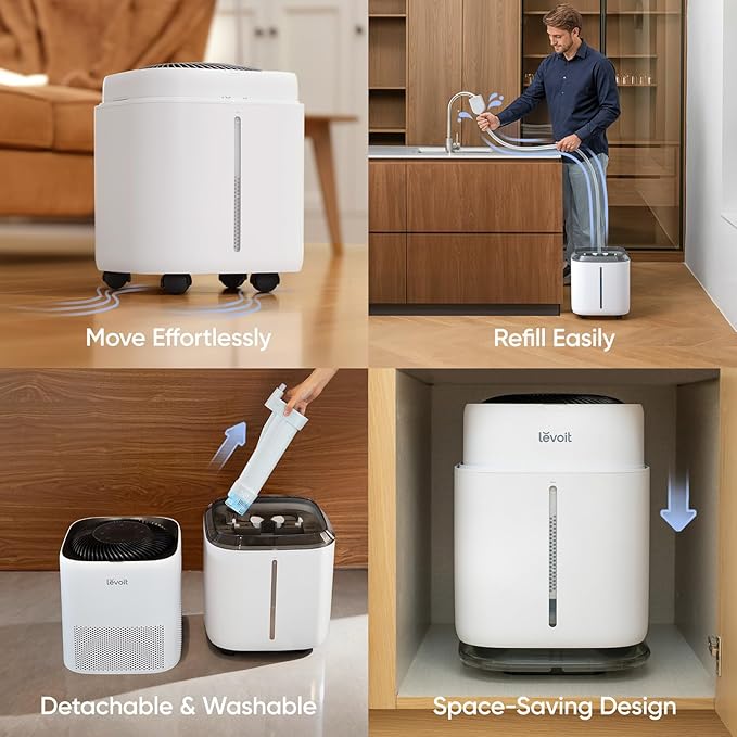 LEVOIT Superior 6000S Smart Evaporative Humidifiers for Home Whole House up to 3000ft², 23L, Last 72-Hour, Premium Filter, Dry Mode, Wheels & Water Fill Hose, Foldable Storage, Sleep Mode, New Edition
