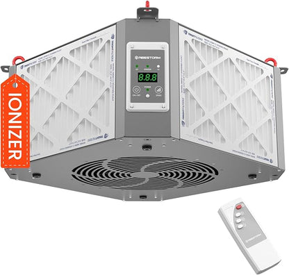 Abestorm 360 Degree Intake Air Filtration System for Woodworking, Built-in Ionizer, 1350CFM Hanging Air Filter, Shop Dust Collector, Garage WorkShop, MERV-11 filter, DecDust 1350IG