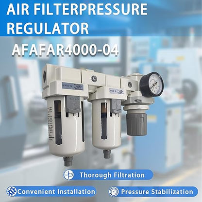 XingNEeng 1/2" NPT Compressed Air Filter Regulator Lubricator (FRL) Combo, Water/Oil Trap Separator, Air Pressure Regulator with Pressure Gauge(0-150 psi), Semi-Auto Drain, Poly Bowl, Metal Bracket