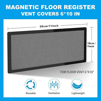 4 Packs Floor Register Vent Cover, 7"x11" Sticky Air Vent Screen Mesh Covers with Non-Magnetic Adhesive PET Gel - Securely Attaches to Plastic, Wood, Stone & More (Black)