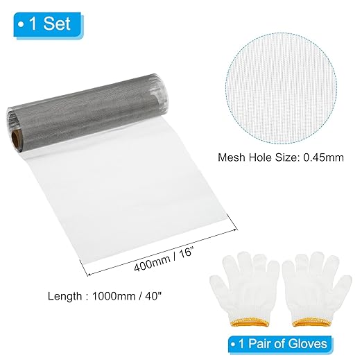 PATIKIL 40"L x 16"W Woven Wire Mesh, 40 Mesh 304 Stainless Steel Air Vent Filter Screen with Gloves for Window Security Vent Cover Filtration Animals Fence
