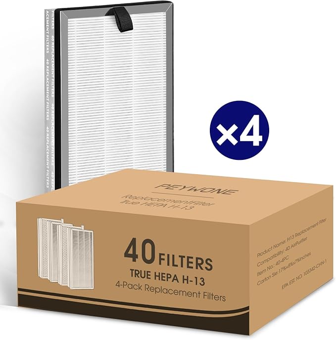 40 Replacement Filter Compatible with MA Air Purifier 40 Series, 3-in-1 High-Efficiency H-13 Grade, Pre-Filter and Activated Carbon, 4 Pack