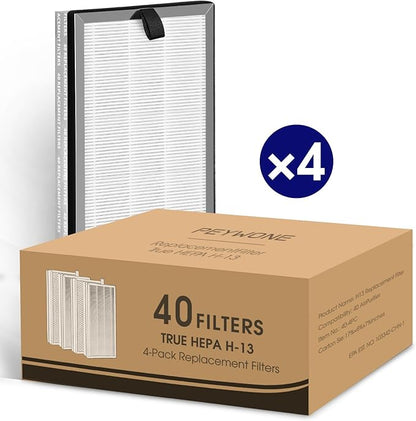 40 Replacement Filter Compatible with MA Air Purifier 40 Series, 3-in-1 High-Efficiency H-13 Grade, Pre-Filter and Activated Carbon, 4 Pack