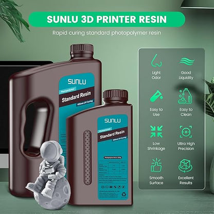 SUNLU 3D Printer Resin 2kg, Fast Curing Standard 3D Resin for LCD DLP SLA Resin 3D Printers, 395 to 405nm UV Curing 3D Printing Liquid Photopolymer Resin, Low Shrinkage, High Precision, 2000g, Beige