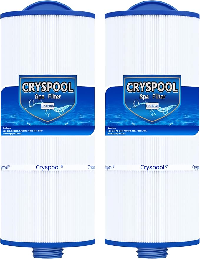 Cryspool® 06046 Filter Compatible with J-300, J400, 6CH-960, FC-2800, PJW60TL-F2S, 14081, 6540-383, Premium, Closed Handle(Not Removable Tops), 60 Sq. Ft Spa Filter Cartridge, 2 Pack