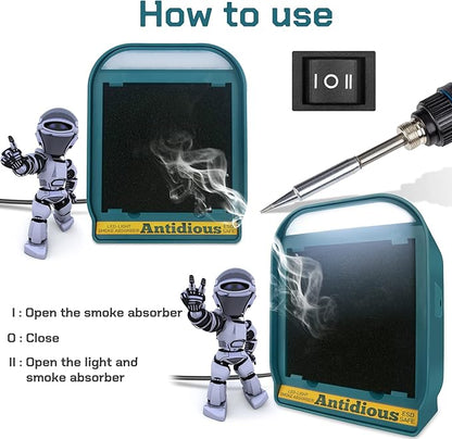 Antidious Fume Extractor Solder Smoke Absorber Portable Filter with LED Light for Soldering DIY Fan Extraction Equipment with Spare Activated Carbon for Braze Welding Soldering,Fume Prevention Remover