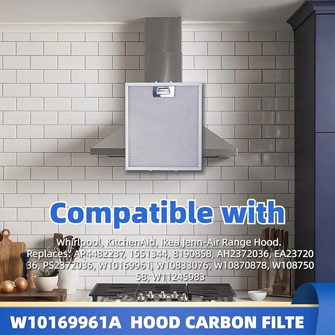 5Layer Aluminium W10169961 Upgraded Range Hood Filter for Samsung Kitchen Aid GE Ikea Thermador etc vent hood Fit for W10833076 W10875058 W10870878 W11245983 10.5x12x0.35in 2 Pack