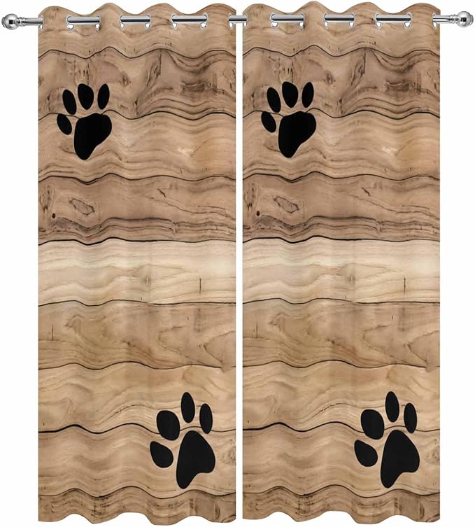 Wood Grain Outdoor Curtains for Patio Claws Animals Wooden Brown Waterproof Outside Curtains with Grommet Top Weatherproof Curtain for Cabana Pergola Gazebo, 2 Pack, 54" W x 84" L