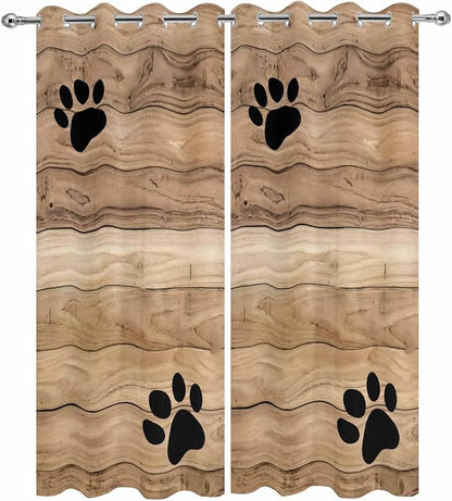 Wood Grain Outdoor Curtains for Patio Claws Animals Wooden Brown Waterproof Outside Curtains with Grommet Top Weatherproof Curtain for Cabana Pergola Gazebo, 2 Pack, 54" W x 108" L