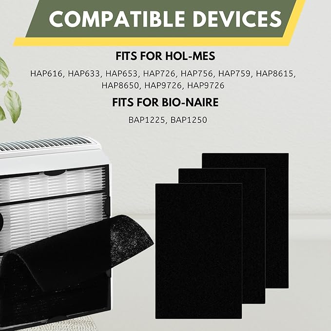 Nispira True HEPA Filter (4) + Carbon Pre Filter Replacement (8) Compatible with Holmes Air Purifier HAPF600 HAPF600D HAPF600D-U2 Filter B
