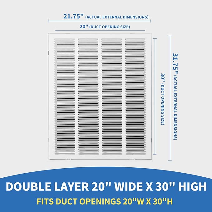 20x30 Return Air Grille [Duct Opening Size],Return Air Vent Cover for Wall Or Ceiling,Steel Return Air Filter Grilles Removable Face/Door for 1 Inch Filters (20"W x 30"H [Duct Opening])