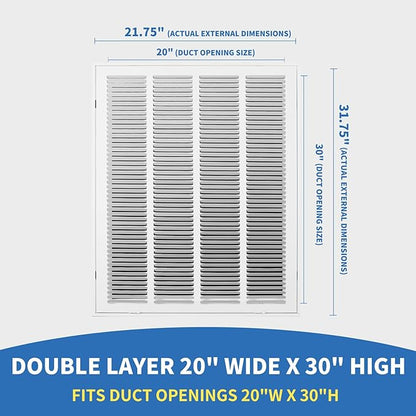20x30 Return Air Grille [Duct Opening Size],Return Air Vent Cover for Wall Or Ceiling,Steel Return Air Filter Grilles Removable Face/Door for 1 Inch Filters (20"W x 30"H [Duct Opening])