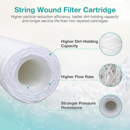 SimPure 5 Micron 10" x 2.5" String Wound Sediment Whole House Water Filter Cartridge for Well Water, Replacement Filter Cartridge for Housing DB1025 AP110 (20 Pack)