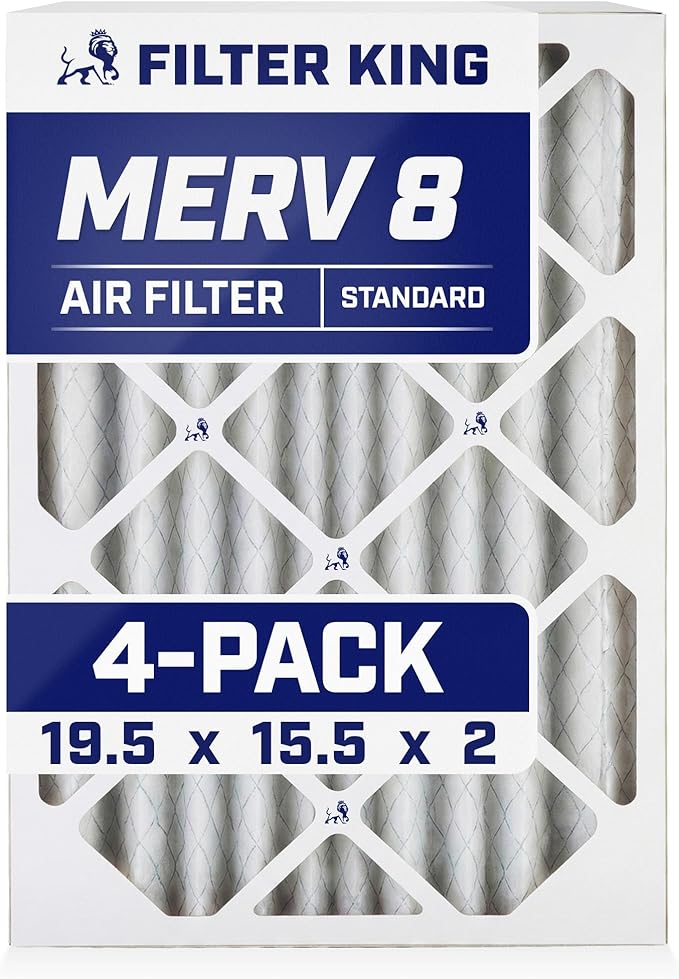 Filter King 19.5x15.5x2 Air Filter | 4-PACK | MERV 8 HVAC Pleated A/C Furnace Filters | MADE IN USA | Actual Size: 19.5 x 15.5 x 1.75"