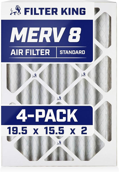 Filter King 19.5x15.5x2 Air Filter | 4-PACK | MERV 8 HVAC Pleated A/C Furnace Filters | MADE IN USA | Actual Size: 19.5 x 15.5 x 1.75"
