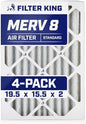 Filter King 19.5x15.5x2 Air Filter | 4-PACK | MERV 8 HVAC Pleated A/C Furnace Filters | MADE IN USA | Actual Size: 19.5 x 15.5 x 1.75"