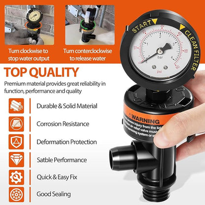 98209800 High Flow Manual Relief Valve/Air Relief Manual Valve Assembly with Pressure Gauge, Replacement for Pool and Spa Filter (2 PACK-98209800)