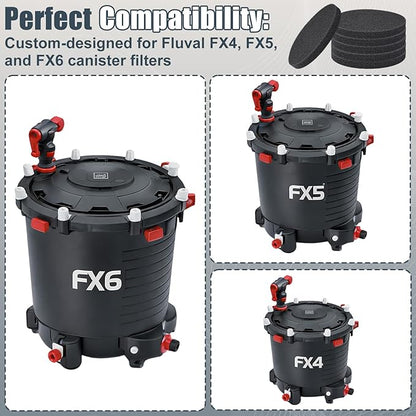 Fx4 Carbon Filter Pads Compatible with Fluval FX4 FX5 / FX6 Canister Filter,Replacement Carbon Impregnated Foam Pads Aquarium Filter Media Pack of 6