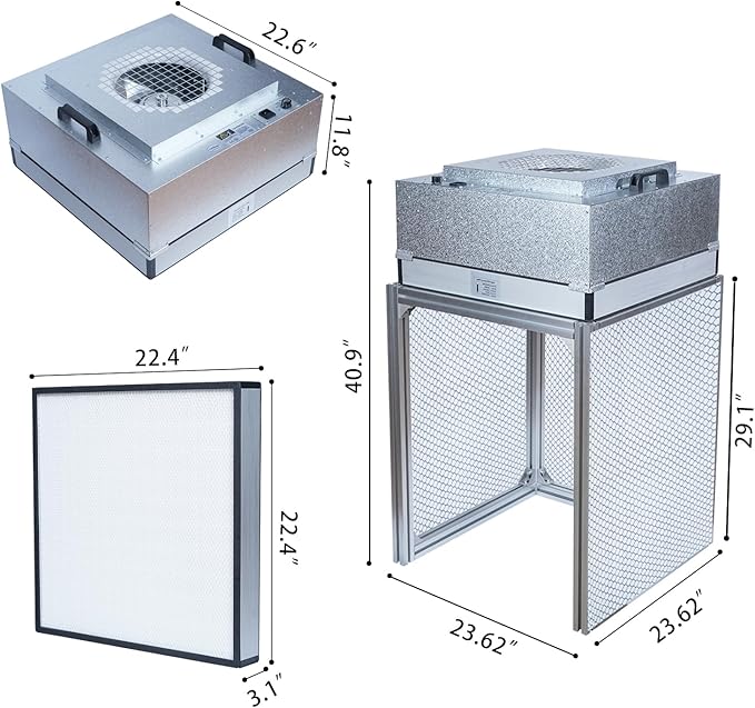 FFU HEPA H14-Filter Laminar Flow Hood Updated FanFilter Unit（Include HEPA Filter）100/ISO Class 5 Cleanroom/Laboratory/Cleanroom/Mushroom Room, Laminar Air Flow Hood(22.6"x22.6"110V)