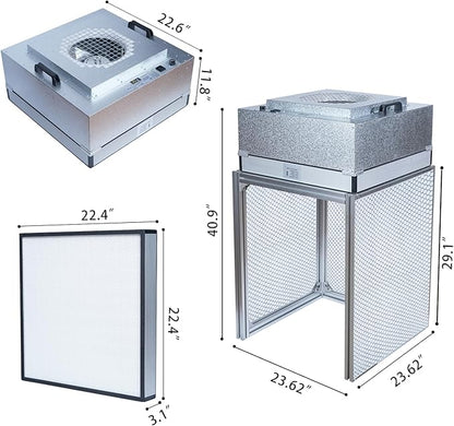 FFU HEPA H14-Filter Laminar Flow Hood Updated FanFilter Unit（Include HEPA Filter）100/ISO Class 5 Cleanroom/Laboratory/Cleanroom/Mushroom Room, Laminar Air Flow Hood(22.6"x22.6"110V)
