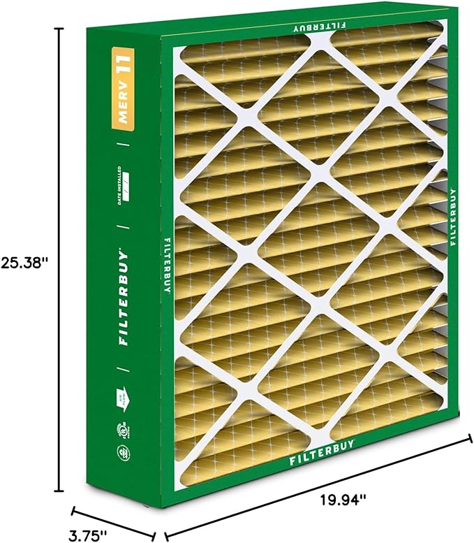 Filterbuy 20x25.25x3.5 Air Filter MERV 11 Superior Pet & Allergy Defense (2-Pack), Pleated HVAC AC Furnace Filters for AprilAire Space-Gard 102 & 2120 (Actual Size: 19.94 x 25.38 x 3.75)