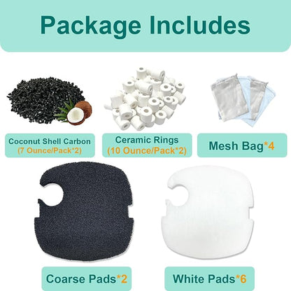 16-Set Aquarium Filter Replacement Media Compatible with SUNSUN Canister Filters HW-304B, 404B, 704B and 3000, Polar Aurora 525 GPH, Includes Activated Carbons, Ceramic Rings, Filter Pads