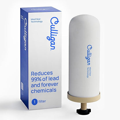 Culligan MaxClear 7” Gravity Water Filter Replacement Compatible with ProOne & Berkey Water Filter Systems, Ceramic & Carbon Filter NSF/ANSI Certified, Reduce Total PFAS, Microplastics & Lead, 1-Pack
