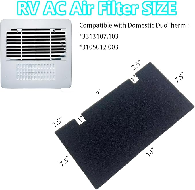 6-Pack RV A/C Replacement Air Filter - 14"x7.5" Washable & Reusable 50PPI Foam Material for Dometic & Duo Therm RV Air Conditioner Units