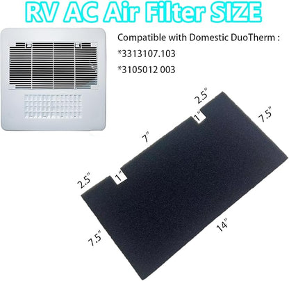 6-Pack RV A/C Replacement Air Filter - 14"x7.5" Washable & Reusable 50PPI Foam Material for Dometic & Duo Therm RV Air Conditioner Units