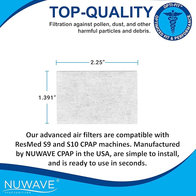 NUWAVE Replacement Filter for ResMed Part Number S9/S10 Standard Pollen Filter 36850, High-Efficiency CPAP Filters ResMed, Opti-fit ResMed Filters, Pollen Filters CPAP ResMed S9-60 Per Pack
