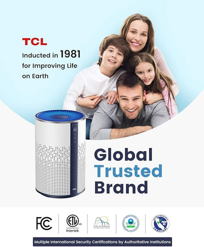 TCL Air Purifier for Home Room Bedroom, Smart WiFi Alexa Control, True H13 HEPA Air Filter Remove 99.97% Smoke Odor Pet Dander Dust Pollen Mold Air Cleaner Metal Design with Night Light