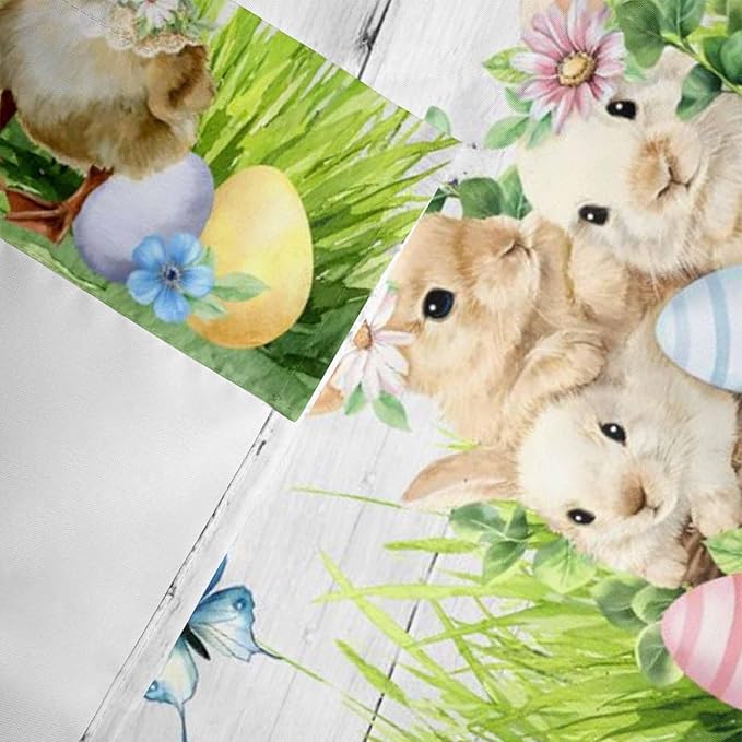 Easter Curtain Valances for Windows, Kitchen Valance Window Treatment, Spring Sheep Bunny Duck Plants Wooden Grain Light Filtering Block Curtains for Bathroom/Bedroom/Living Room 60'' x 18''