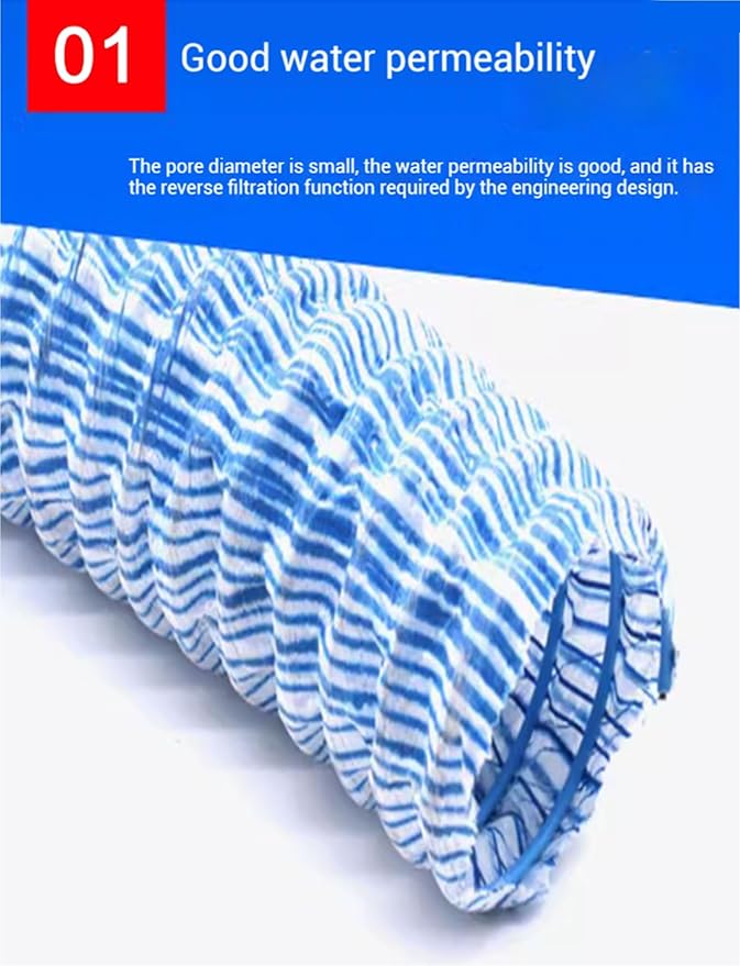 French Drain Pipe 3in Dia, 35m Perforated Fabric Drainage Solution for Lawn, Landscape, Yard, Sidewalk, Construction Sites - Soft Infiltration for Effective Water Management