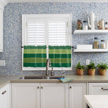 Farm Retro Green Wood Grain Window Valance Curtains, Rustic Wooden Plank Texture Light Filtering Kitchen Valance with 3-inch Rod Pocket for Living Room Bathroom Bedroom,2 Panel,27.5x36In