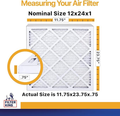 Filter King 12x24x1 Air Filter | 4-PACK | MERV 13 HVAC Pleated A/C Furnace Filters | MADE IN USA | Actual Size: 11.75 x 23.75 x .75"