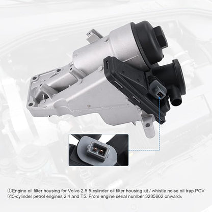 Oil Filter Housing with Gasket for 2004-2016 Volvo C30 C70 S40 S60 V50 V60 XC60 XC70 Replace# 31338685, 31338684, 30788494, 30684381